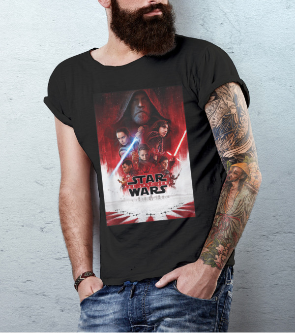 Star Wars The Last Jedi Movie Poster Iconic Characters Light Side And Dark Side Duel T-Shirt