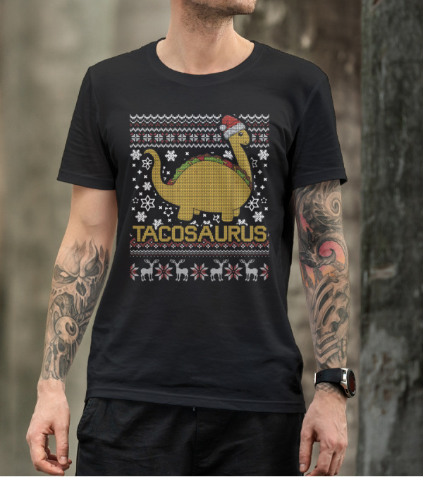 Tacosaurus Dino Taco Santa Ugly Christmas T-Shirt