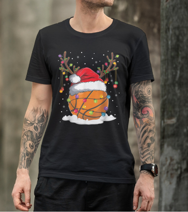 This Is My Christmas Basketball Player Santa Hat Reindeer Antlers Lights T-Shirt