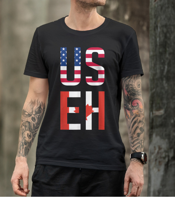 US Eh American Canadian Flag Contrast T-Shirt