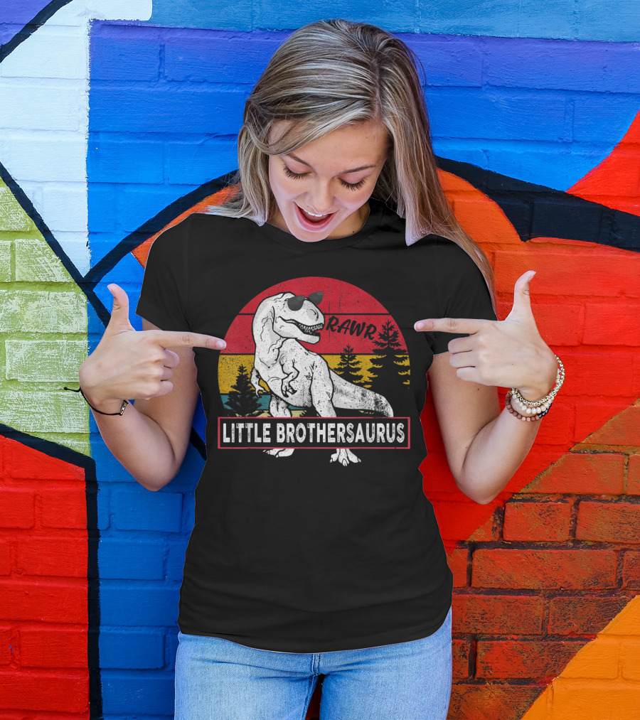 Vintage Little Brothersaurus Rawr Dinosaur Sunset Retro T-Shirt