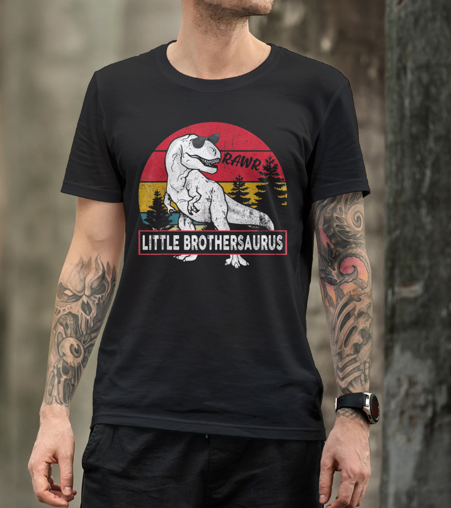 Vintage Little Brothersaurus Rawr Dinosaur Sunset Retro T-Shirt