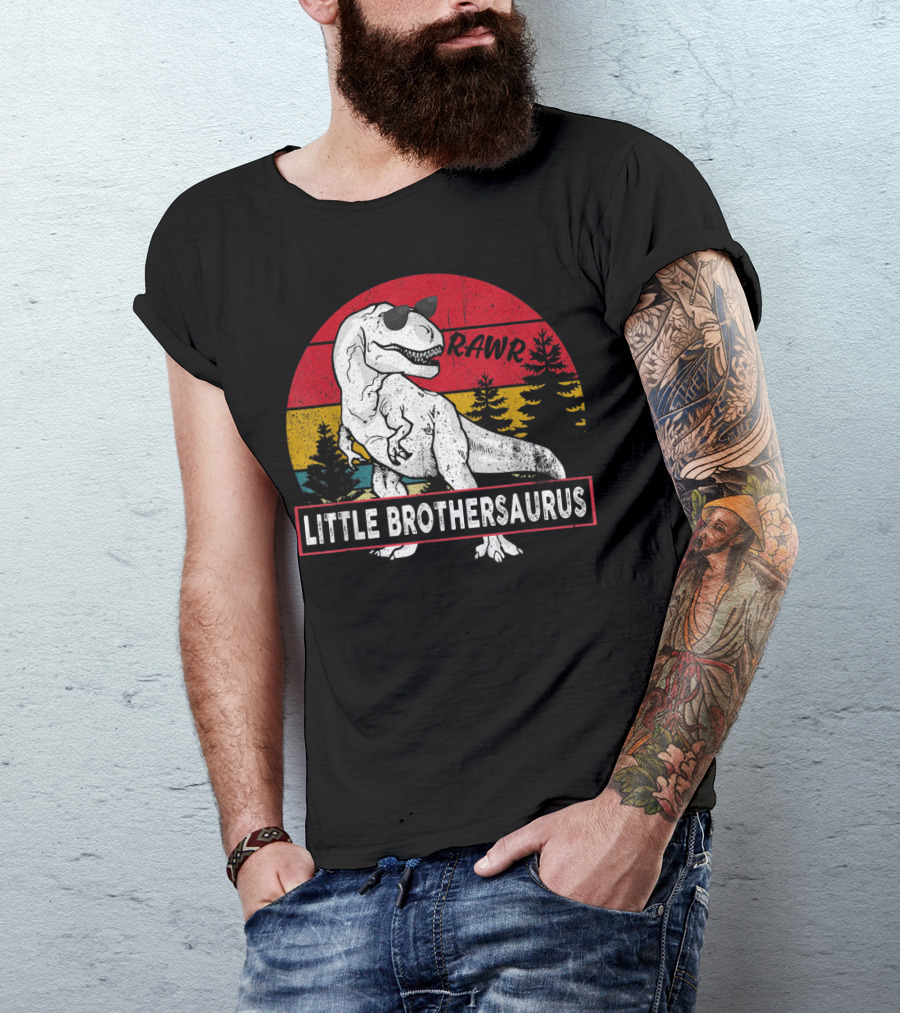 Vintage Little Brothersaurus Rawr Dinosaur Sunset Retro T-Shirt
