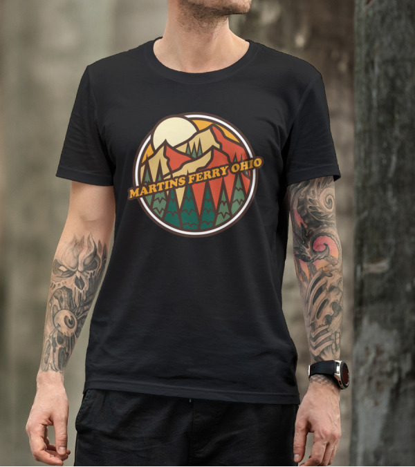 Martins Ferry Ohio Vintage Mountain Hiking Scene T-Shirt