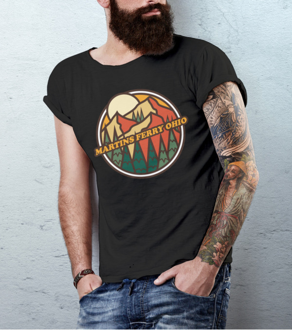 Martins Ferry Ohio Vintage Mountain Hiking Scene T-Shirt