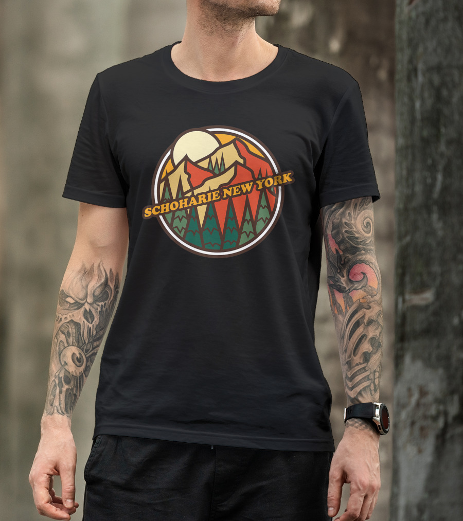 Schoharie New York Vintage Mountain Hiking Scene T-Shirt