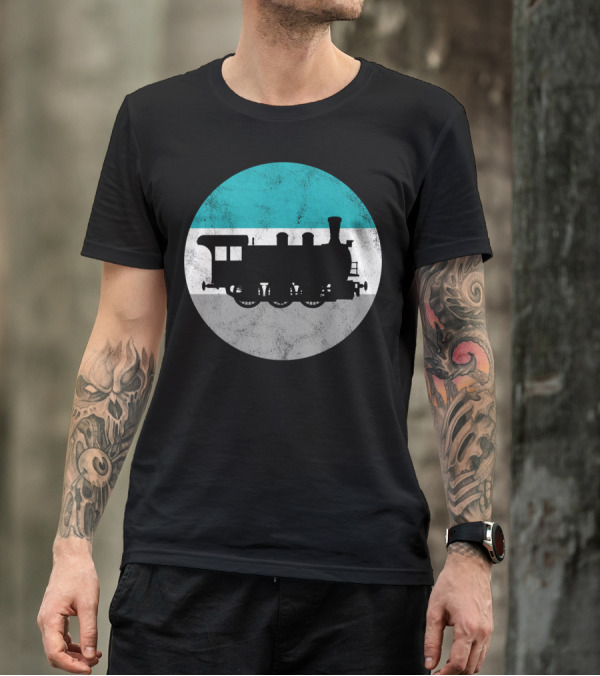 Vintage Steam Train Silhouette In Retro Circle T-Shirt