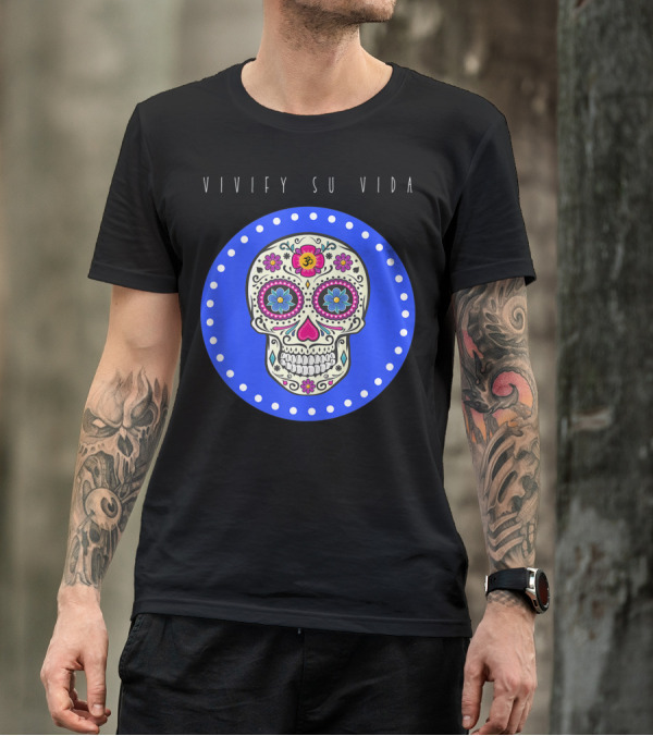 Vivify Su Vida Sugar Skull Blue Circle T-Shirt