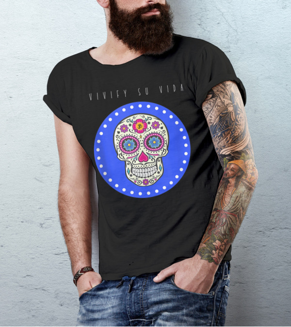Vivify Su Vida Sugar Skull Blue Circle T-Shirt