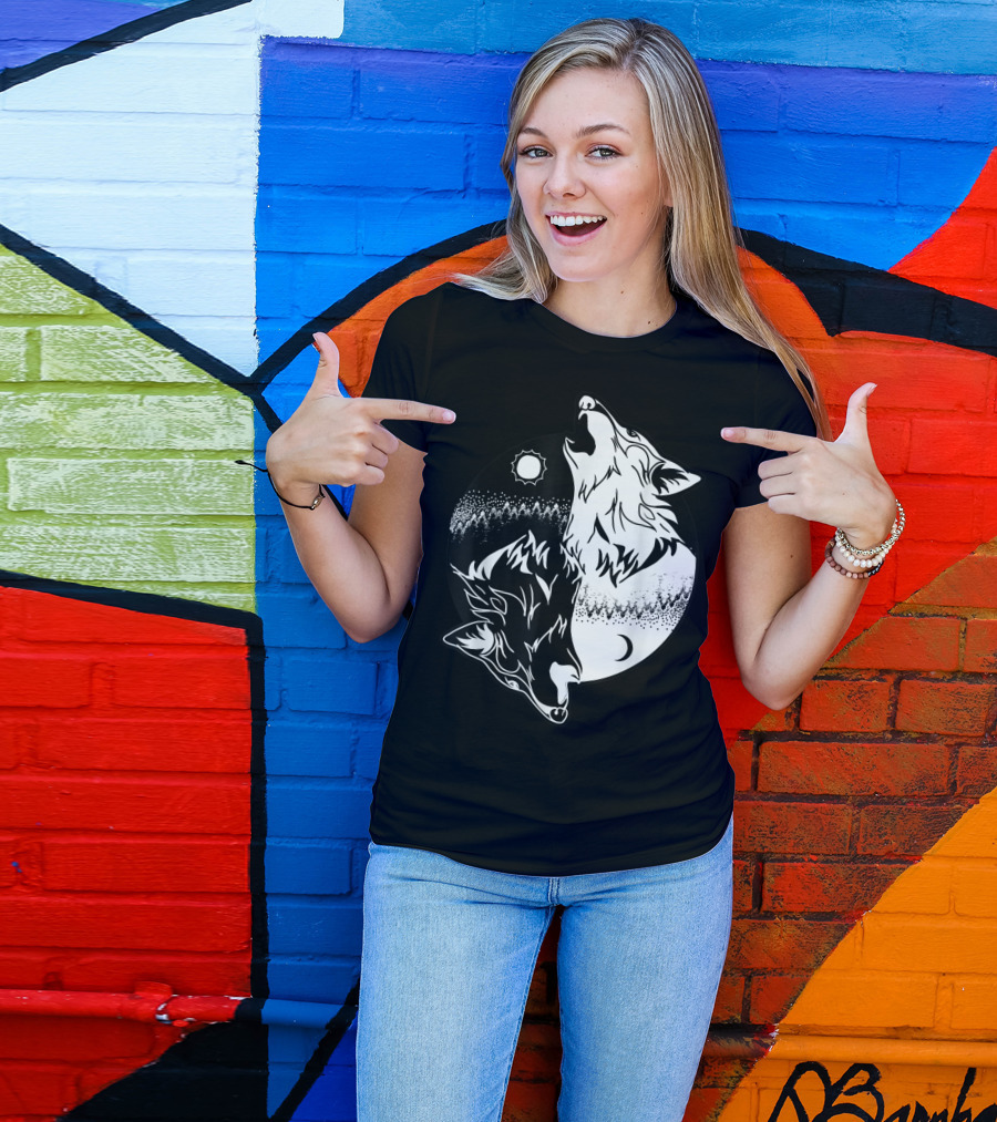 Yin Yang Skoll Tribal Wolf Sun Moon T-Shirt