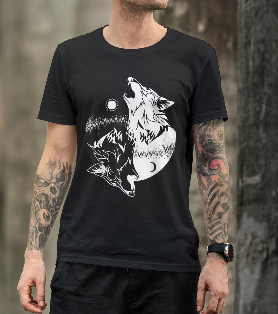 Yin Yang Skoll Tribal Wolf Sun Moon T-Shirt