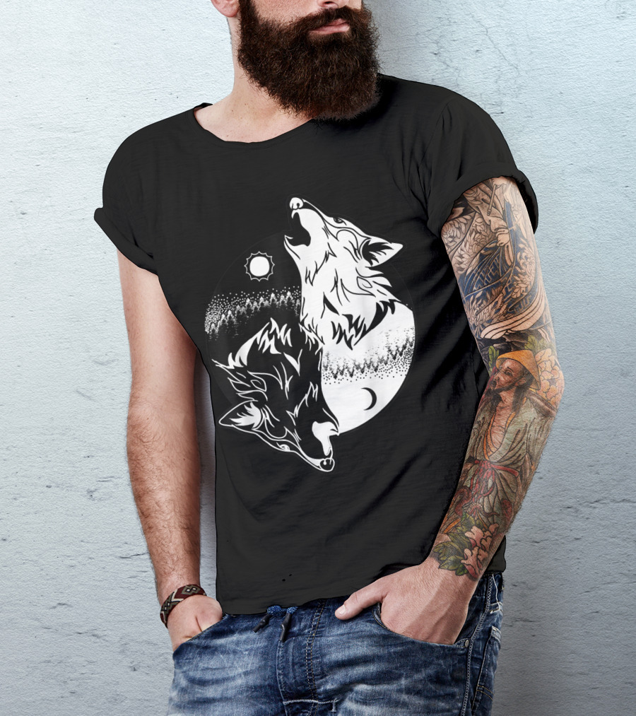Yin Yang Skoll Tribal Wolf Sun Moon T-Shirt