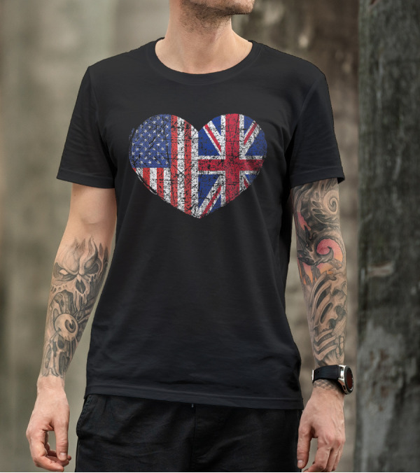 USA United Kingdom Heart Dual Citizenship Flag T-Shirt