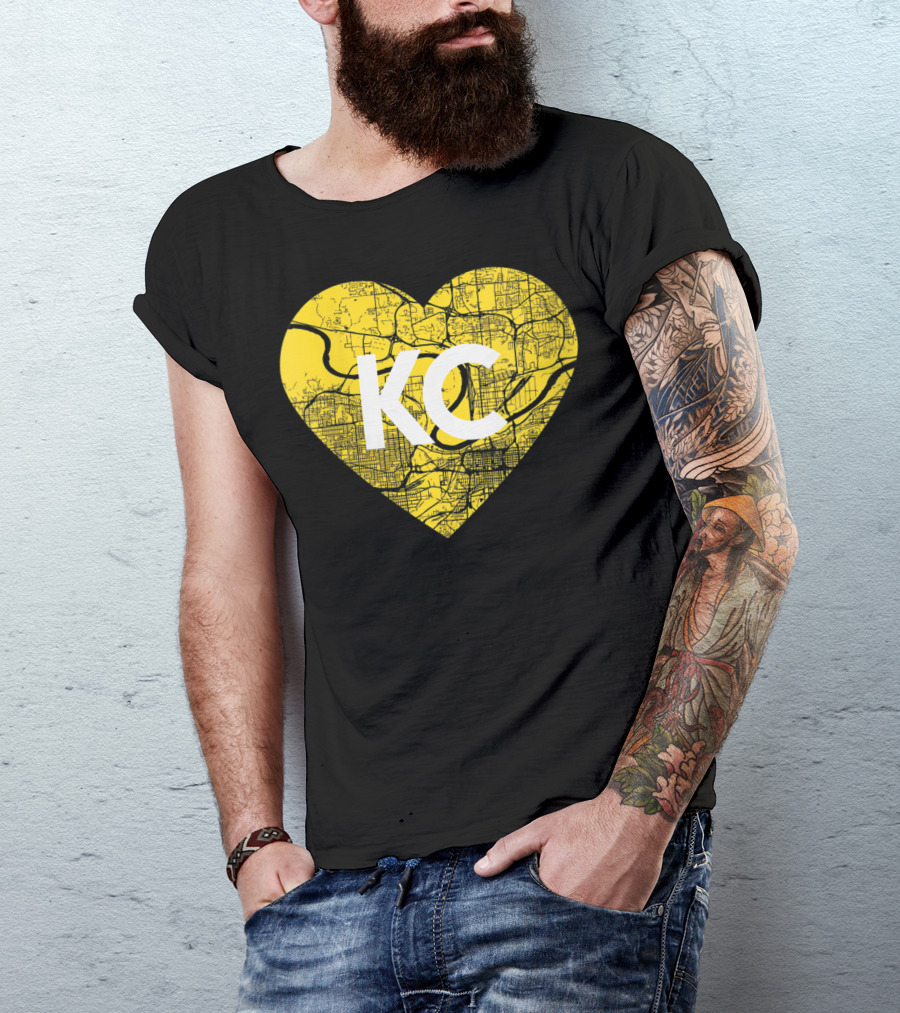 I Love Kansas City Football KC Heart Map T-Shirt