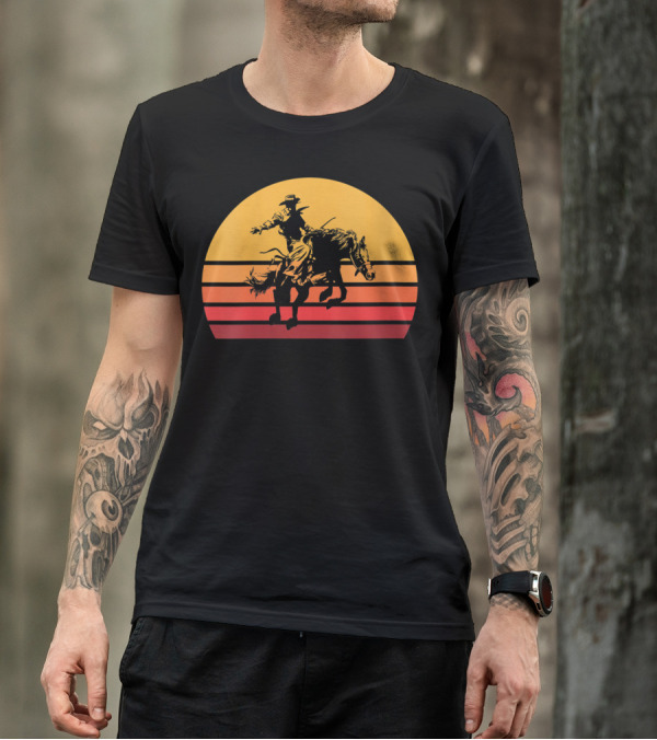 Retro Sunset Bronc Riding Vintage Bucking T-Shirt