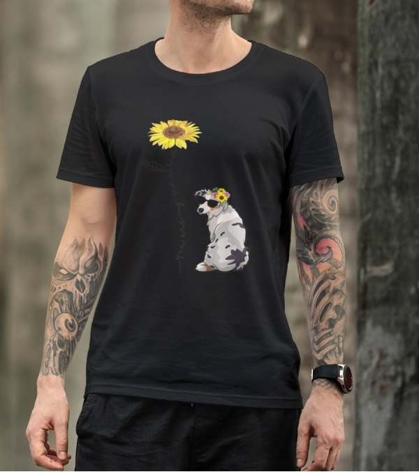 You Are My Sunshine Australian Shepherd Sunflower Sunglasses And Flower Crown T-Shirt