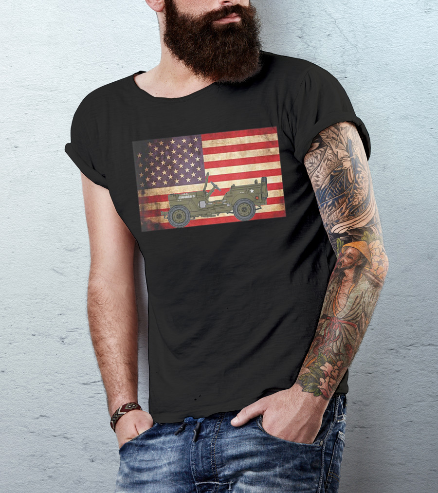 American USA Flag Willys Jeep WW2 Military Army Vehicle Stars And Stripes Vintage Retro Iconic T-Shirt
