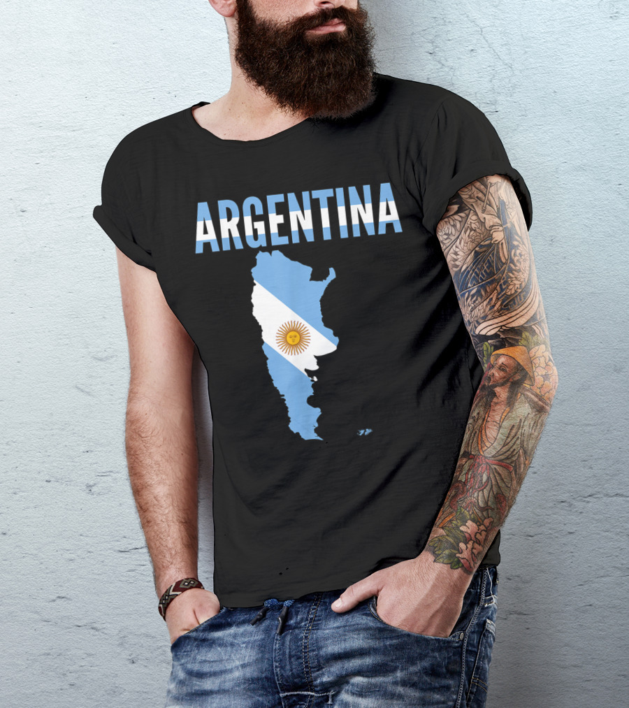 ARGENTINA Map Country Flag Sun Emblem T-Shirt