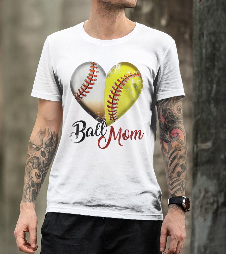 Ball Mom Heart Baseball Players Funny T-Shirt