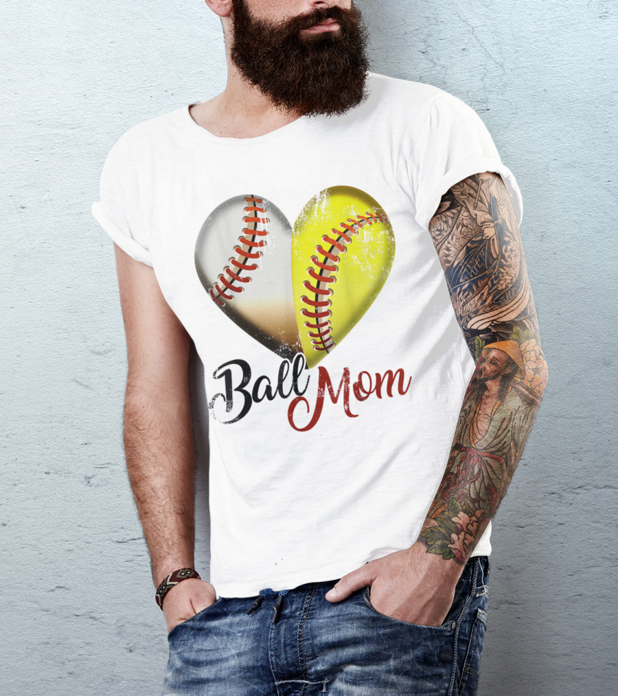 Ball Mom Heart Baseball Players Funny T-Shirt