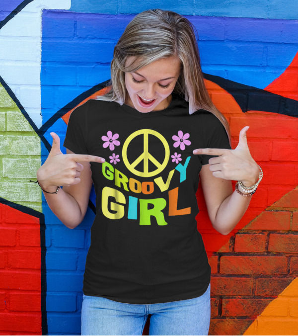 Groovy Girl 60s 70s Peace Sign Flower Power Costume Party Wear T-Shirt