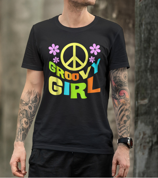 Groovy Girl 60s 70s Peace Sign Flower Power Costume Party Wear T-Shirt