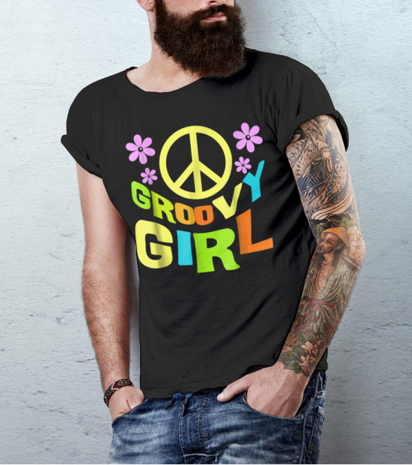 Groovy Girl 60s 70s Peace Sign Flower Power Costume Party Wear T-Shirt