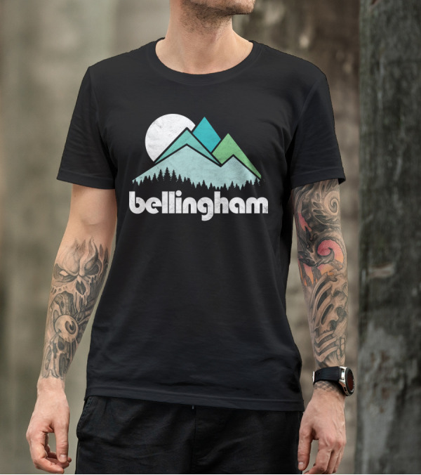 Bellingham Mountains Minimalist Design With Forest And Moon T-Shirt
