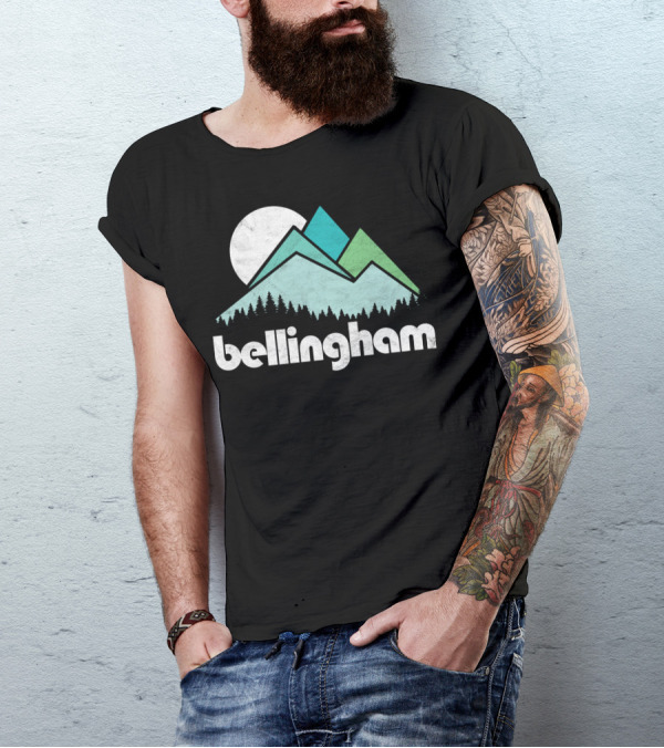 Bellingham Mountains Minimalist Design With Forest And Moon T-Shirt