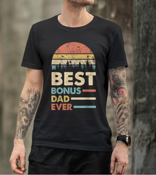 Best Bonus Dad Ever Vintage Sunset Papa Daddy T-Shirt