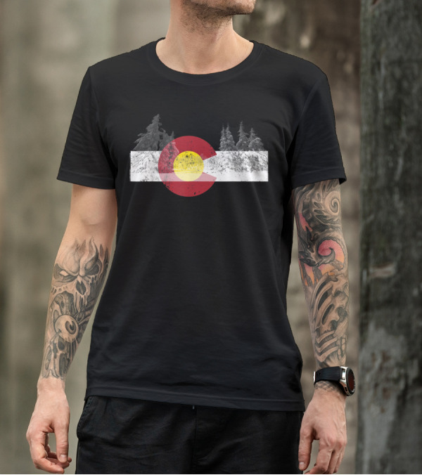 FLAG OF COLORADO WITH SNOWY TREES NOVELTY BIRTHDAY T-Shirt