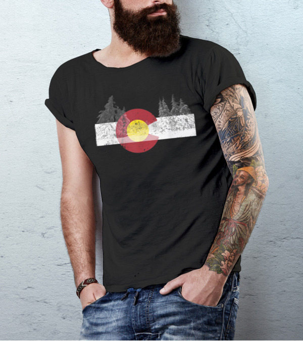 FLAG OF COLORADO WITH SNOWY TREES NOVELTY BIRTHDAY T-Shirt