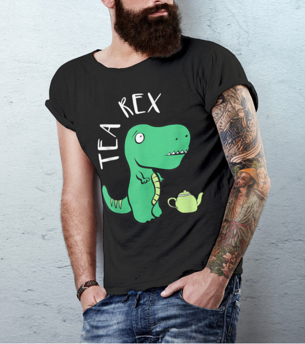 Tea Rex Dino With Green Teapot Cute Tea Time T-Shirt