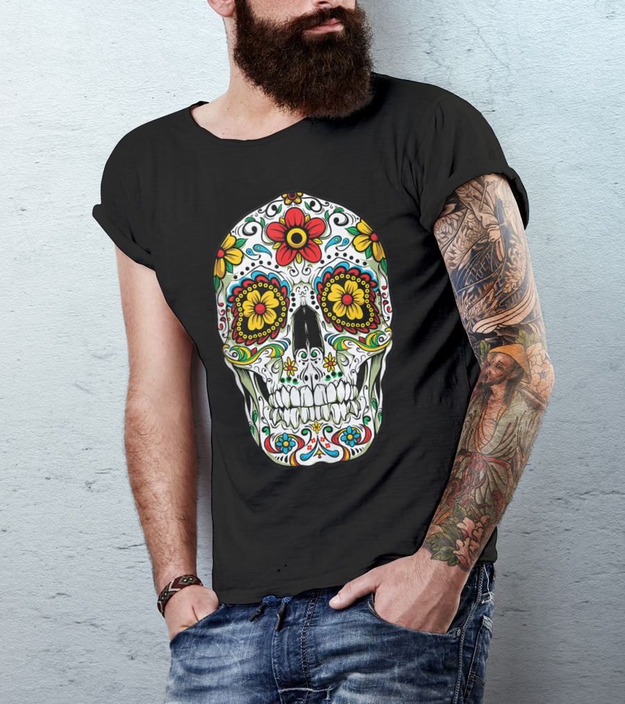 Day Of The Dead Colorful Floral Sugar Skull Cinco De Mayo T-Shirt