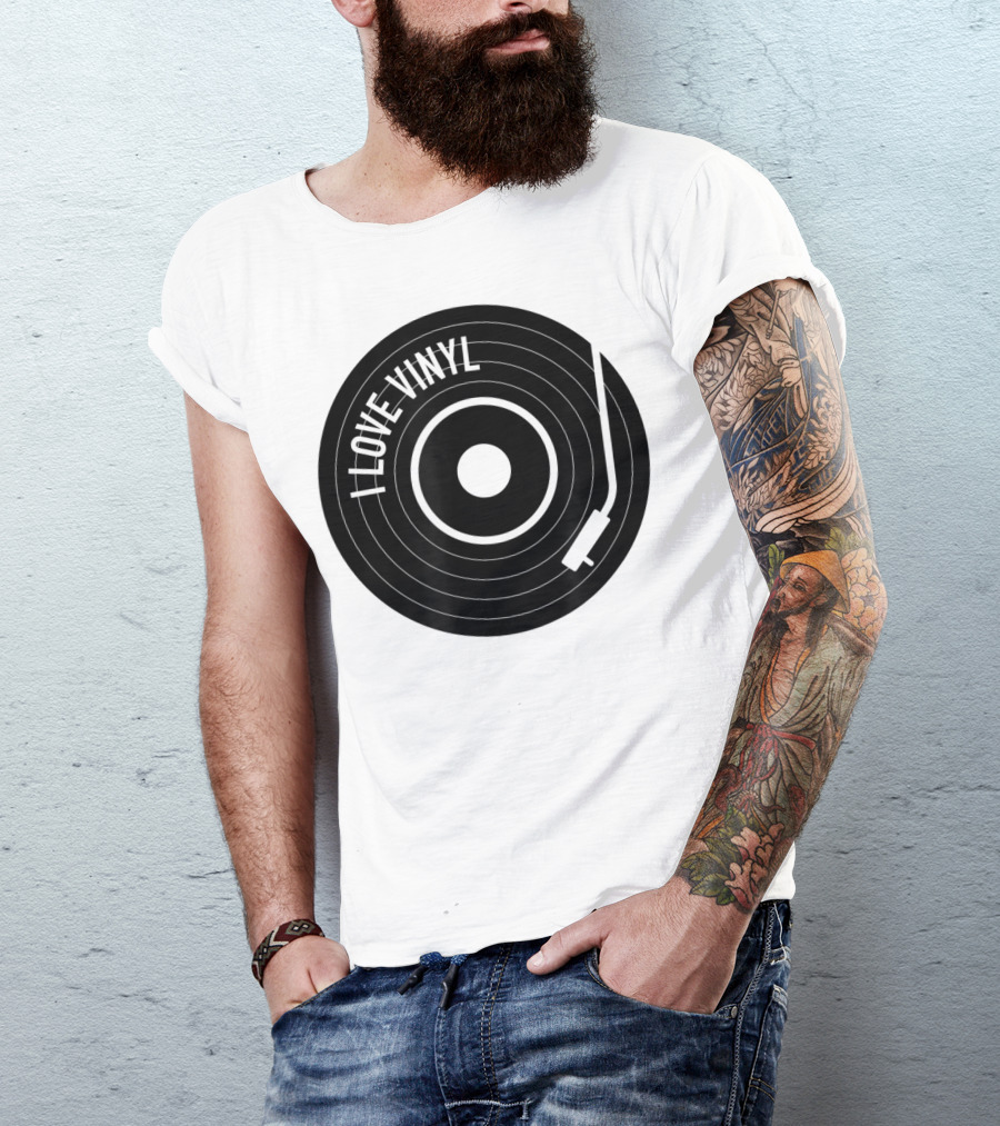 I Love Vinyl Record Player Vintage Music Enthusiast T-Shirt