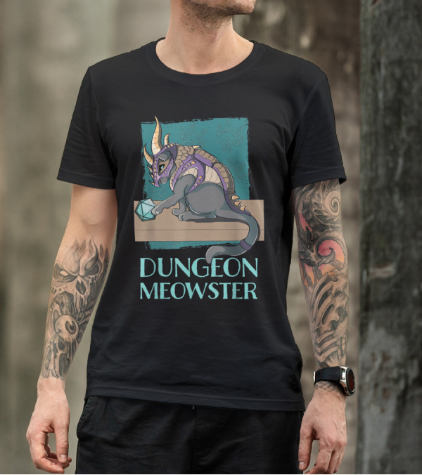 Dungeon Meowster Cat With Dragon Armor Playing With Dice T-Shirt