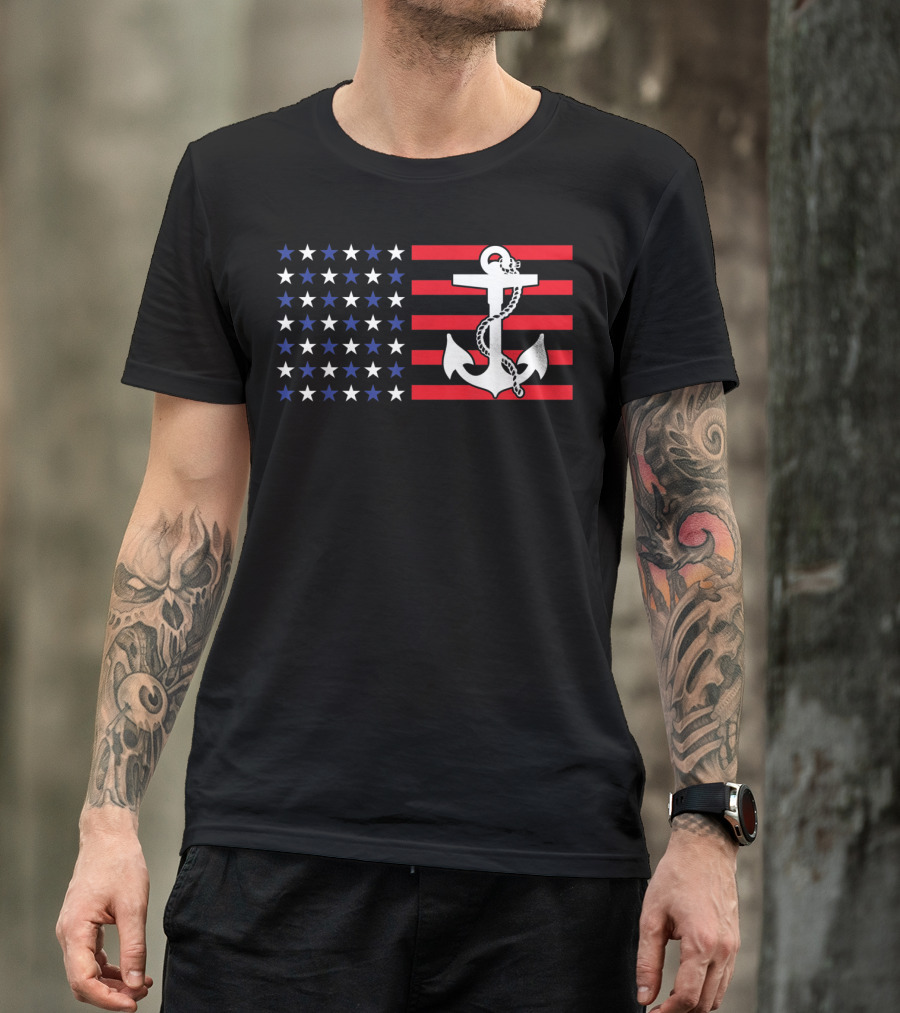 American Flag Anchor Patriotic Military July Navy USA T-Shirt