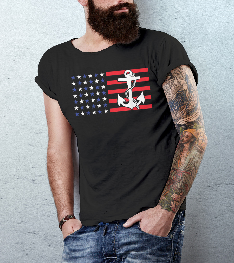 American Flag Anchor Patriotic Military July Navy USA T-Shirt