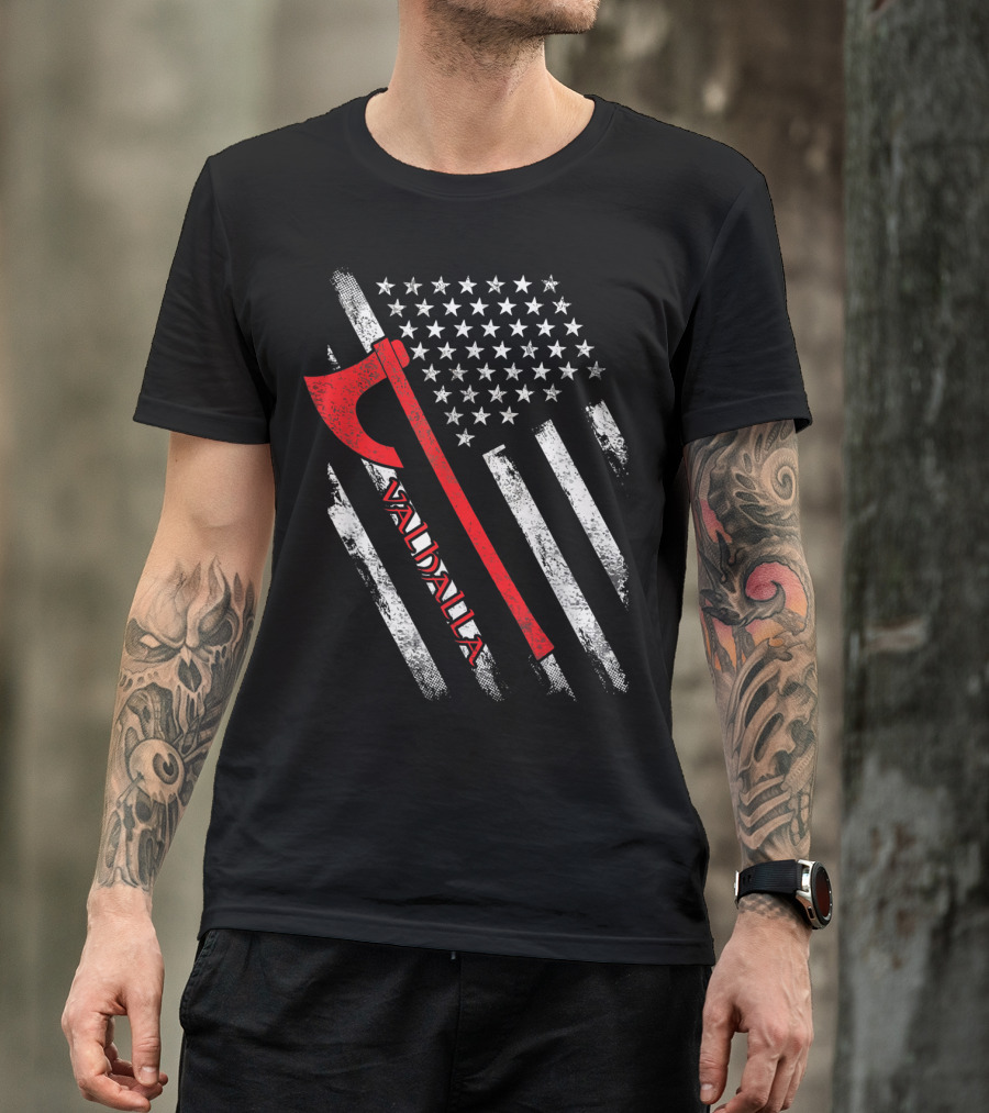 Valhalla American Viking Axe Flag T-Shirt