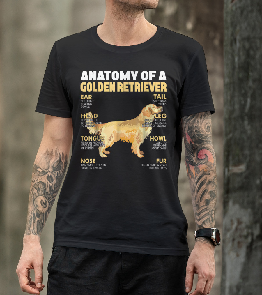 ANATOMY OF A GOLDEN RETRIEVER HEAD TONGUE NOSE LEG TAIL FUR EAR HOWL T-Shirt