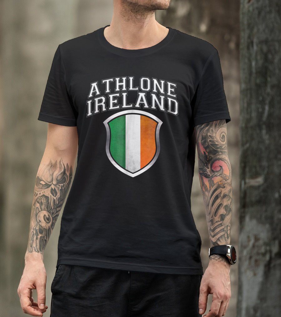 Athlone Ireland With Irish Flag Shield Crest T-Shirt