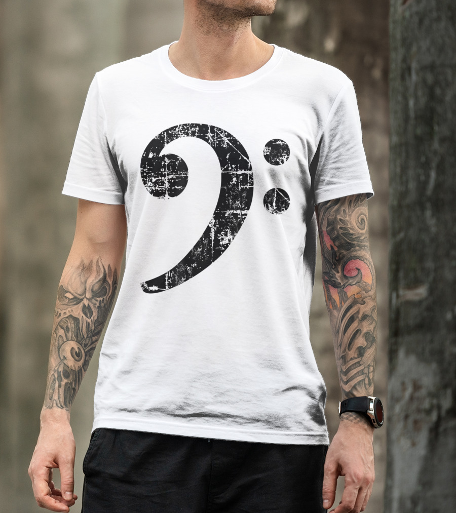 Vintage Black Bass Clef Bassist Bass Player T-Shirt