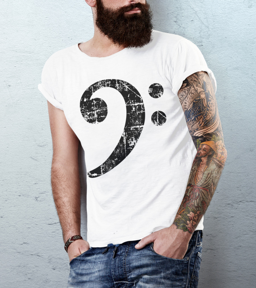 Vintage Black Bass Clef Bassist Bass Player T-Shirt