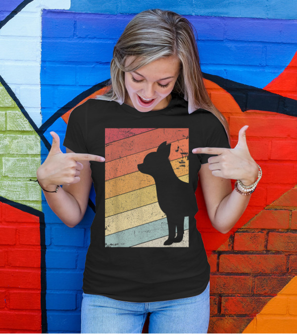 Chihuahua Style Retro Silhouette With Vintage Rainbow Stripes T-Shirt
