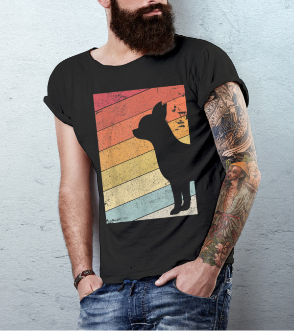 Chihuahua Style Retro Silhouette With Vintage Rainbow Stripes T-Shirt