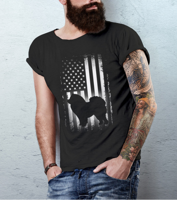 Patriotic Chow Chow Silhouette With American Flag Background T-Shirt