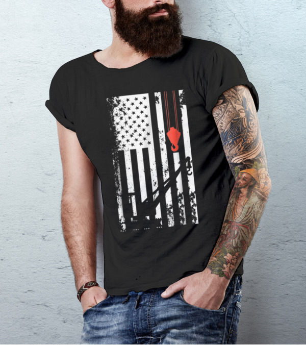American Flag Crane Operator Hook And Lines T-Shirt