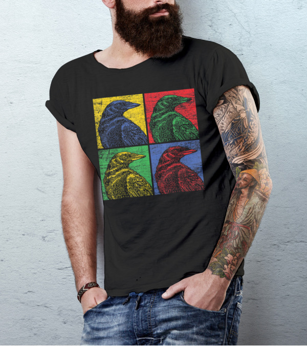 Vintage Raven Colorful Pop Art Crow Bird Lover T-Shirt