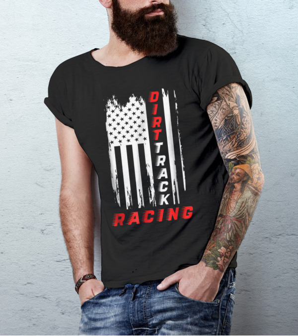 Dirt Track Racing American Flag Grunge T-Shirt