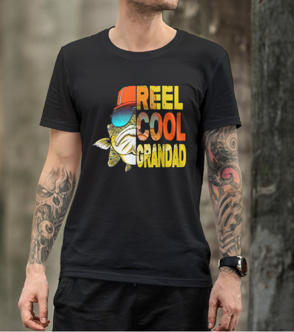 Father's Day Reel Cool Grandad Fishing Retro Sunglasses Hat T-Shirt